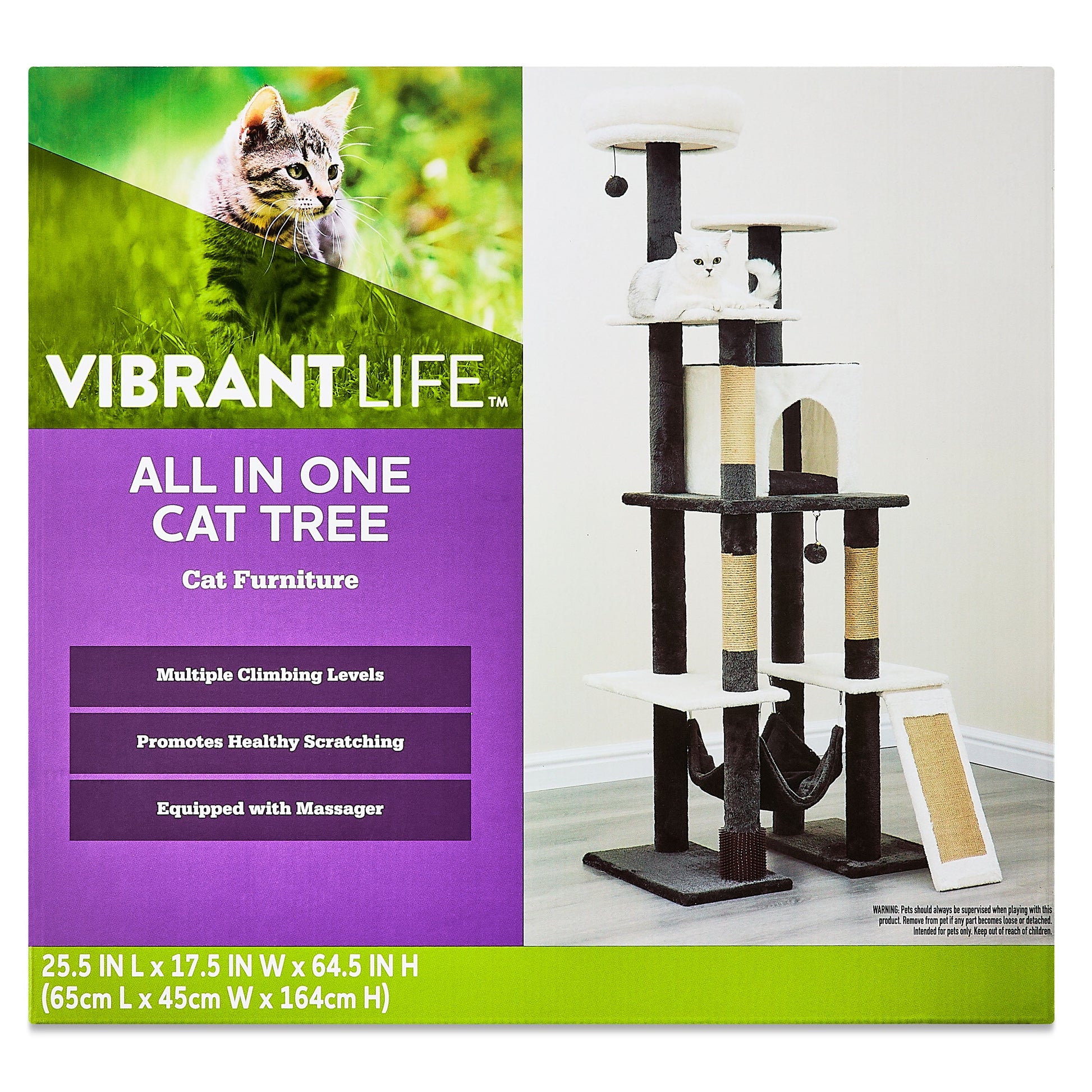 7-Level 65" Multi-Functional Cat Tree Activity Tower with Hammock, Brown & Cream