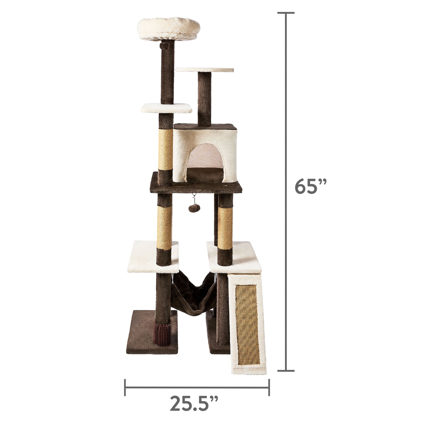 7-Level 65" Multi-Functional Cat Tree Activity Tower with Hammock, Brown & Cream