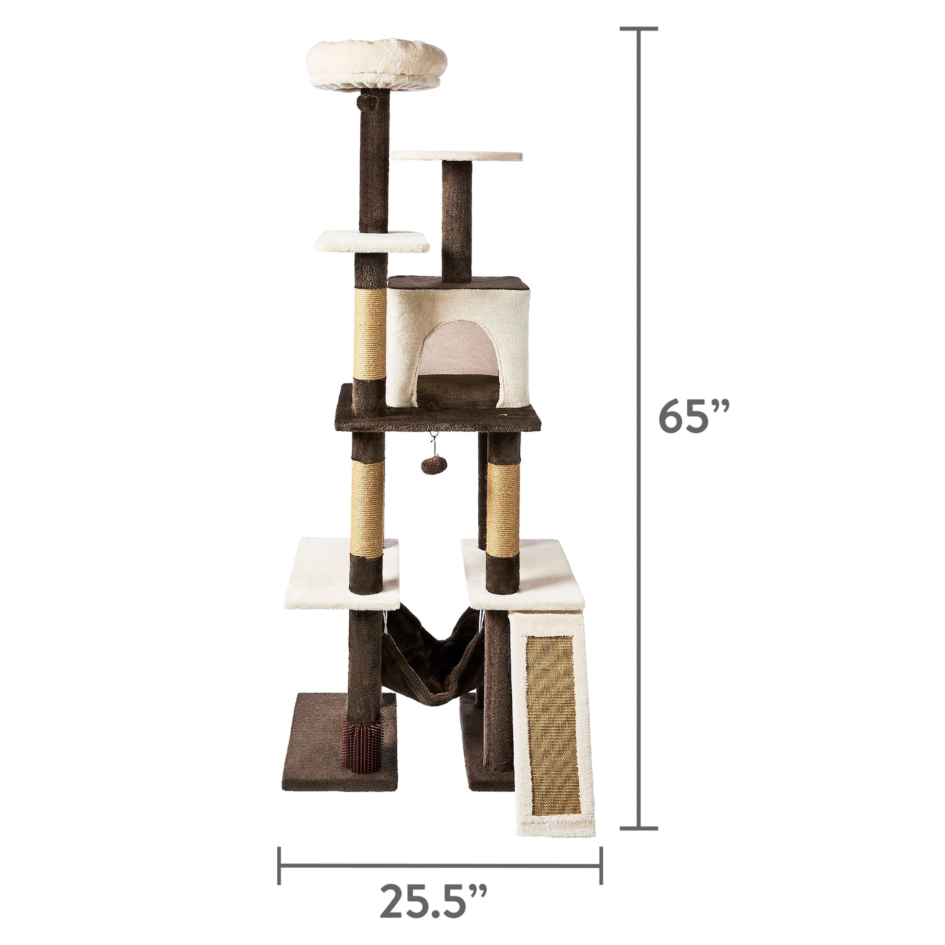 7-Level 65" Multi-Functional Cat Tree Activity Tower with Hammock, Brown & Cream